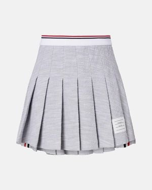 Thom Browne Pleated Cotton-Blend Tweed Miniskirt - Grey