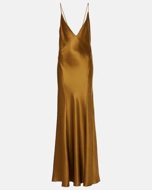 Saint Laurent Open-Back Panelled Silk-Satin Gown - Orange