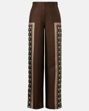 Tory Burch Printed Silk Twill Palazzo Pants - Brown