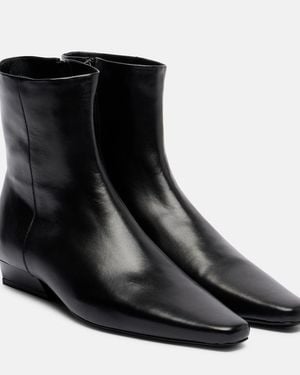 STAUD Wally Flat Leather Ankle Boots - Black