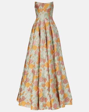 Markarian Floral Lame Brocade Corset Gown - Metallic