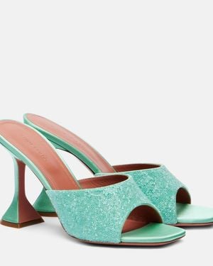 AMINA MUADDI Lupita 95 Crystal-Embellished Satin Mules - Green
