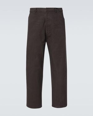 Prada Leather-Trimmed Cotton Straight Trousers - Grey