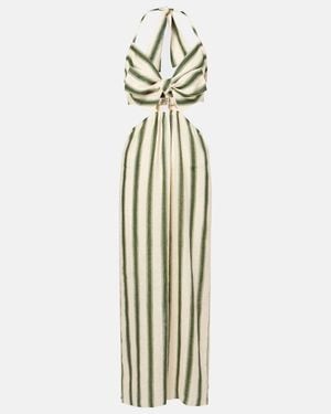 Johanna Ortiz Los Siete Mares Striped Cutout Midi Dress - Metallic