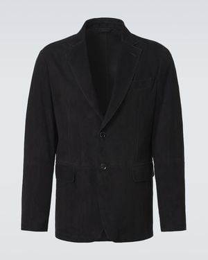 Brioni Monti Single-Breasted Suede Blazer - Black