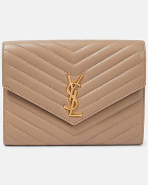 Saint Laurent Cassandre Matelasse Leather Pouch - Natural