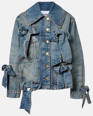 Ganni Bow-Detail Denim Jacket - Blue