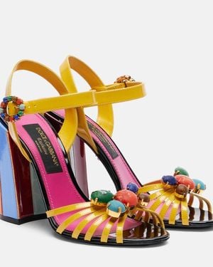 Dolce & Gabbana Keira Embellished Leather Sandals - Metallic