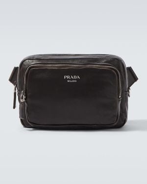 Prada Distressed Leather Crossbody Bag - Black