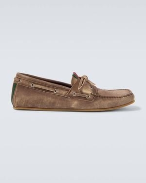 Gucci Segelschuhe Web Stripe Aus Leder - Weiß