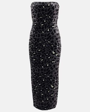 Alex Perry Leopard-Print Strapless Velvet Midi Dress - Black