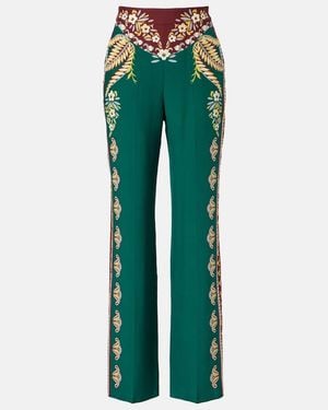Etro Floral Silk Palazzo Trousers - Green