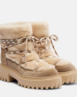 Hogan Shearling And Suede Ankle Boots - Natural