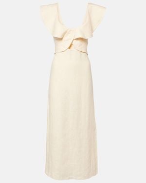 Johanna Ortiz Ruffled Linen Midi Dress - Natural