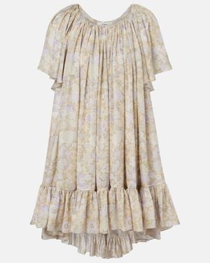 Chloé Floral Ruffled Silk Charmeuse Minidress - Natural