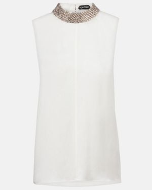 Tom Ford Embellished Silk Satin Top - White
