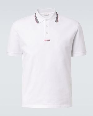 Versace Polohemd Greca Aus Baumwoll-Pique - Weiß