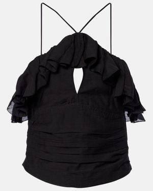 Isabel Marant Djimia Halterneck Cotton-Blend Voile Top - Black