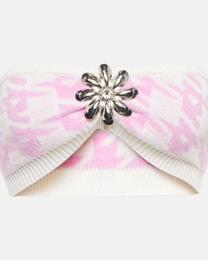 Area Houndstooth Wool-blend Bandeau Top - Pink