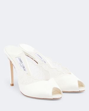 Jimmy Choo Pantoletten Brigitte Aus Satin Mit Spitze - Weiß