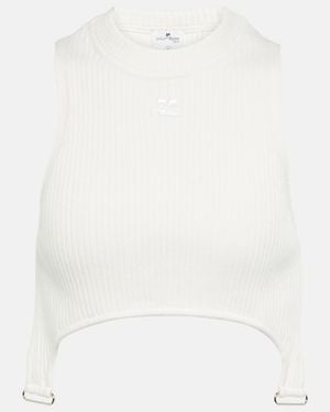 Courreges Ribbed-Knit Cropped Top With Suspenders - White