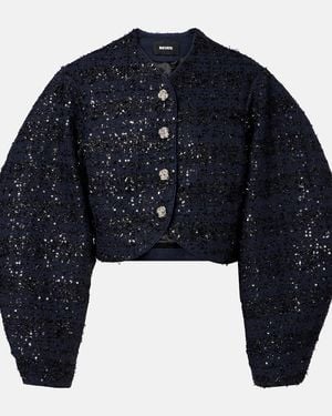 ROTATE BIRGER CHRISTENSEN Sequined Cropped Boucle Jacket - Blue