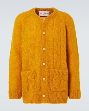 Valentino Cable-Knit Mohair-Blend Cardigan - Yellow