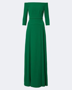 Safiyaa Amadora Off-Shoulder Crepe Gown - Green
