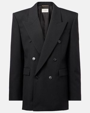 Saint Laurent Double-Breasted Wool Canvas Blazer - Black