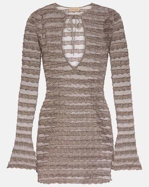 AYA MUSE Lace Metallic Knit Minidress - Brown