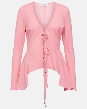Blumarine Ruffled Tie-Front Wool-Blend Blouse - Pink