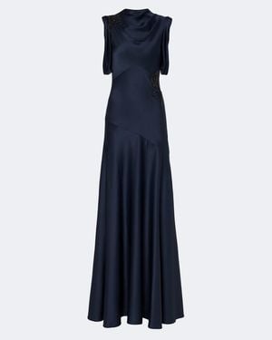 Erdem Draped Embellished Satin Cady Gown - Blue