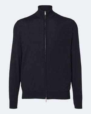ZEGNA Wool Zip-Up Cardigan - Blue