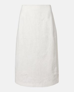 SIR. Falda Midi Alessandra De Lino Bordada - Blanco