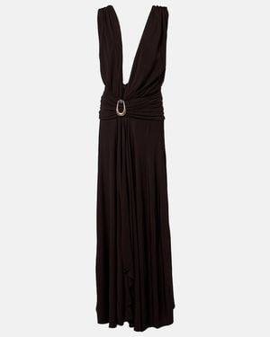 Christopher Esber Stone Pin Draped Jersey Maxi Dress - Black