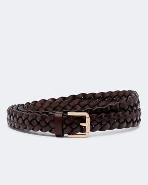 Max Mara Cinturon De Piel Trenzado - Marrón