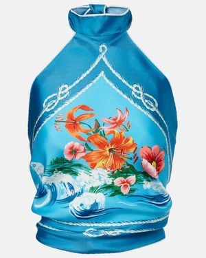 Gucci Printed Silk Twill Top, Size S, Ready-To-Wear - Blue
