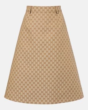 Gucci Falda Midi De Lona Gg - Neutro