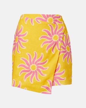 Cala De La Cruz Chemena Printed Linen Miniskirt - Yellow