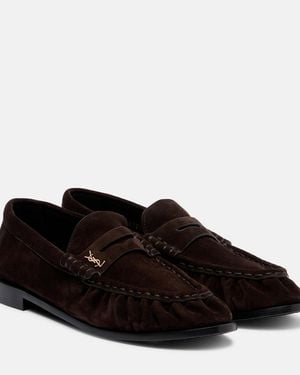Saint Laurent Le Loafer Cassandre Suede Penny Loafers - Black