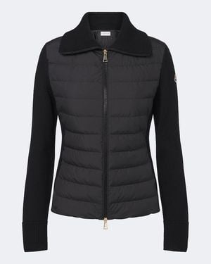 Moncler Down-Paneled Virgin Wool Cardigan - Black