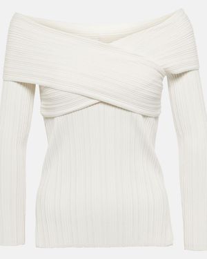Veronica Beard Yesenia Ribbed-Knit Off-Shoulder Top - White
