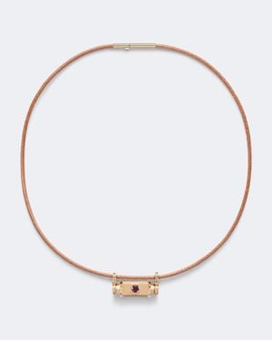 Marie Lichtenberg Heart Smash 18Kt And Leather Locket Necklace With Garnet - Metallic