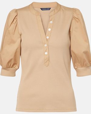 Veronica Beard Puff-Sleeve Cotton-Blend Top - Natural