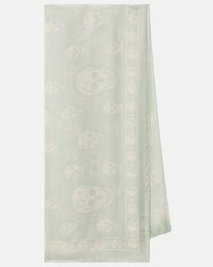 McQueen Bufanda Skull De Seda - Blanco