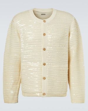 Bode Sequin Spotlight Embellished Wool Cardigan - Natural