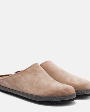 Brunello Cucinelli Monili Suede Clogs - Brown