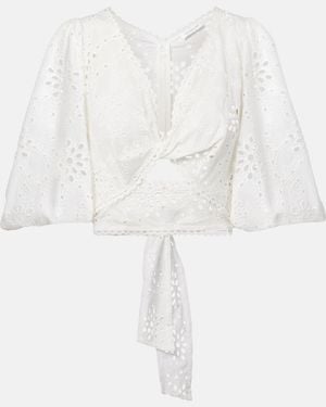 Alexandra Miro Broderie Anglaise Cotton Crop Top - White