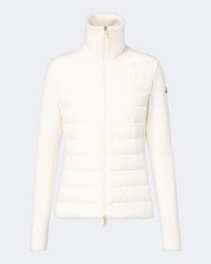 Moncler Down-Paneled Virgin Wool Cardigan - White