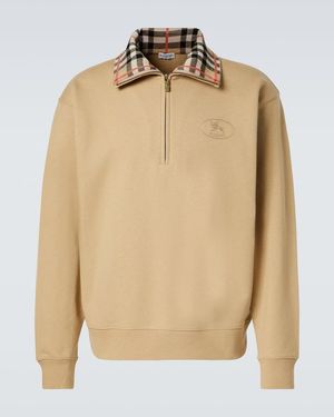 Burberry Check Cotton Jersey Half-Zip Sweatshirt - Natural